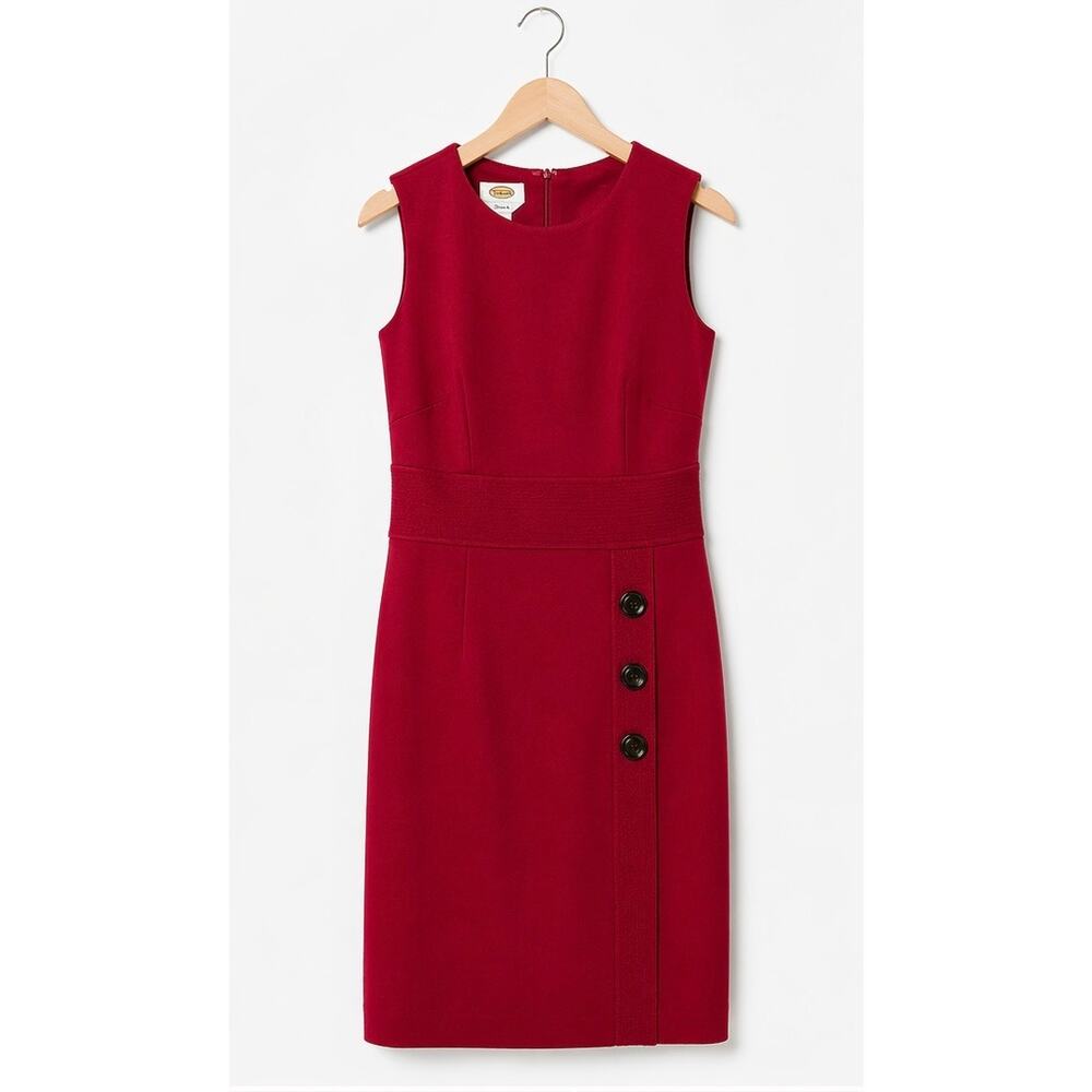 Talbots Red Sheath Dress Button Detail Sleeveless Stretch Size 8
